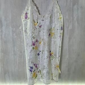L.A. Intimates Gown Womens Small White Satin Lace Floral Chemise Slip Dress